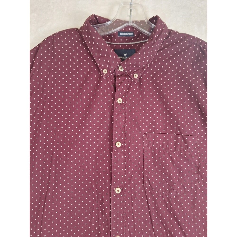 American Eagle Mens XXL Seriously Soft Short Sleeve Button Shirt 2XL Maroon Dots